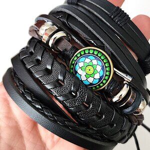 Black & brown leather bracelet bundle